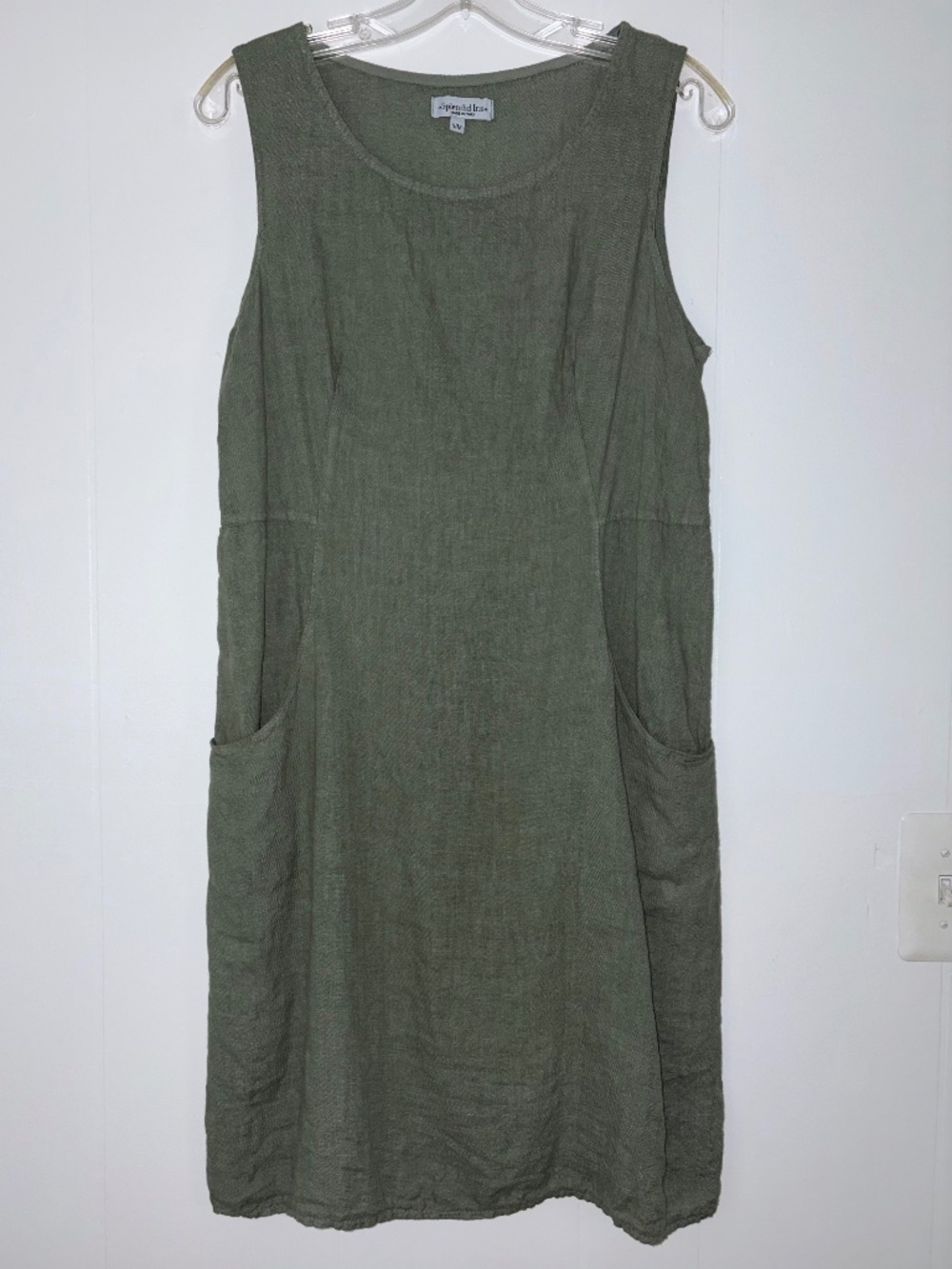 Green Linen SPLENDID IRIS Made in Italy Sleeveless Dress S / M